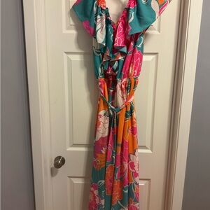 Flying Tomato Teal and Orange Floral Dress